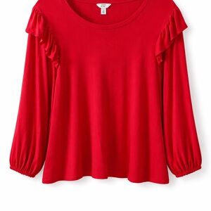 Red Ruffle Sleeve Women's Top